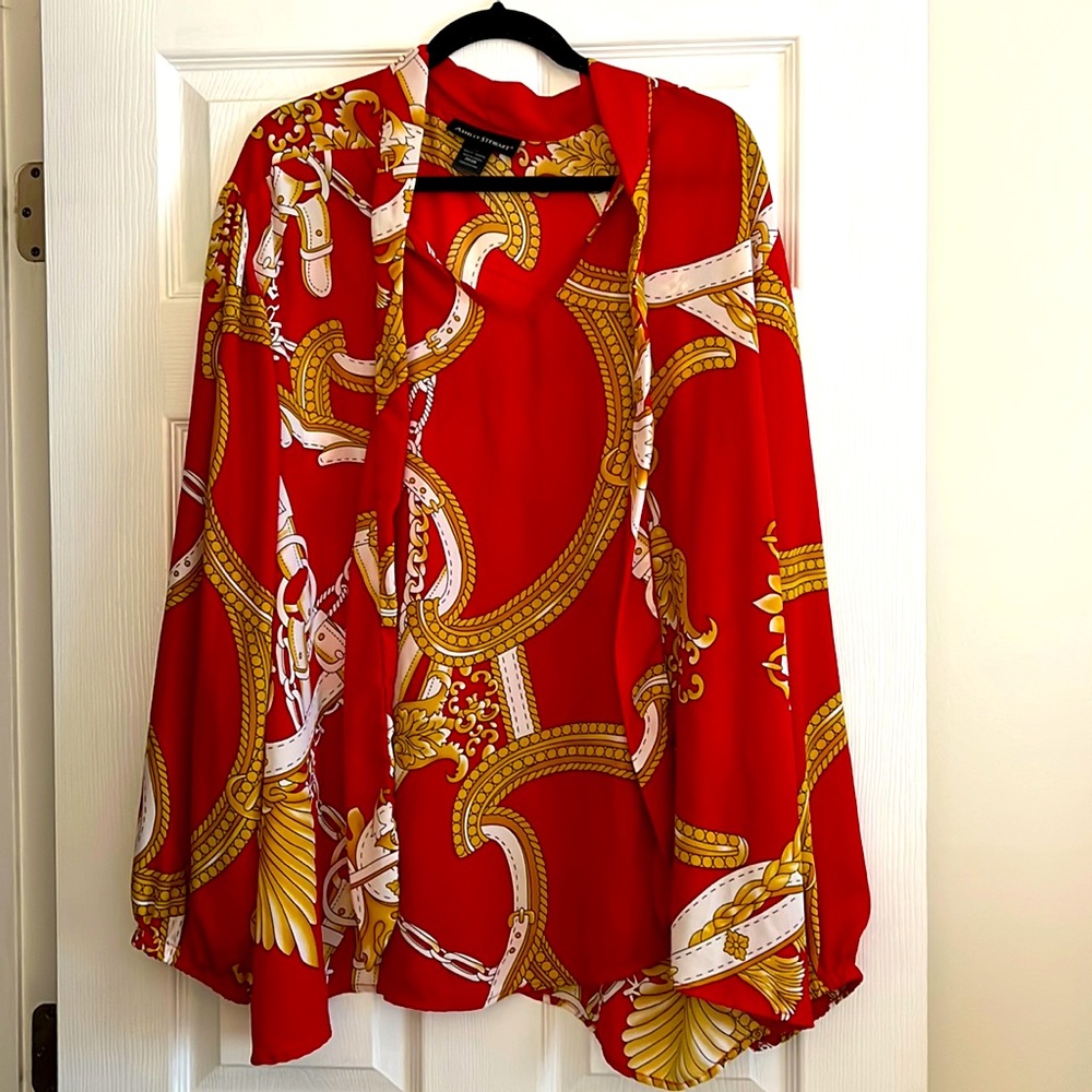 Ashley Stewart Sz 26/28 Tie Neck Blouse